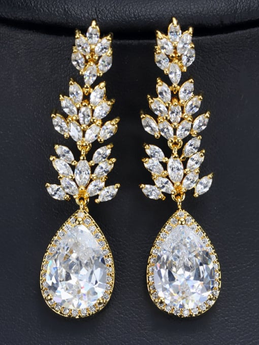 True Golden White cz Western Style Copper Drop Cluster earring