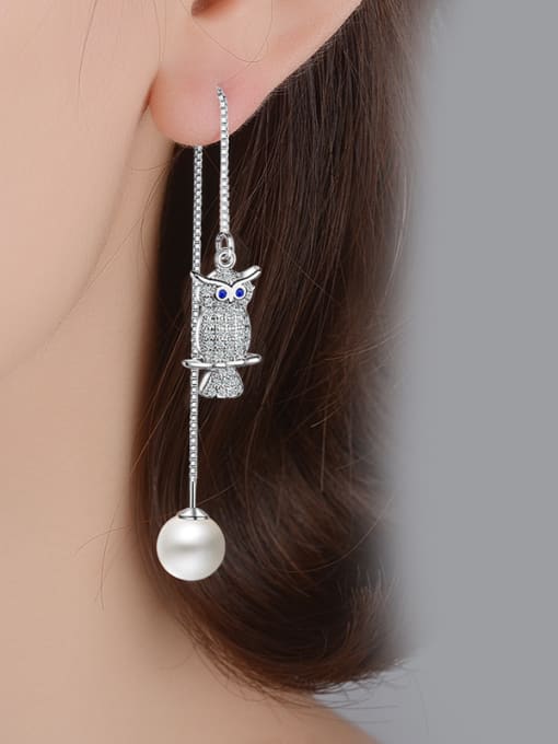 AI Fei Er Personalized Cubic Zirconias Owl Imitation Pearl Line Earrings 1