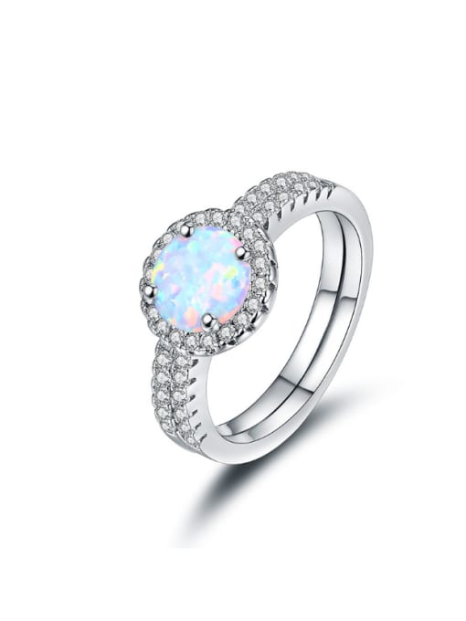 White Alloy Fashion Double Layer Opal White Gold Plated Ring