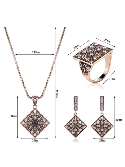 BESTIE Alloy Antique Gold Plated Vintage style Artificial Stones Square Three Pieces Jewelry Set 3