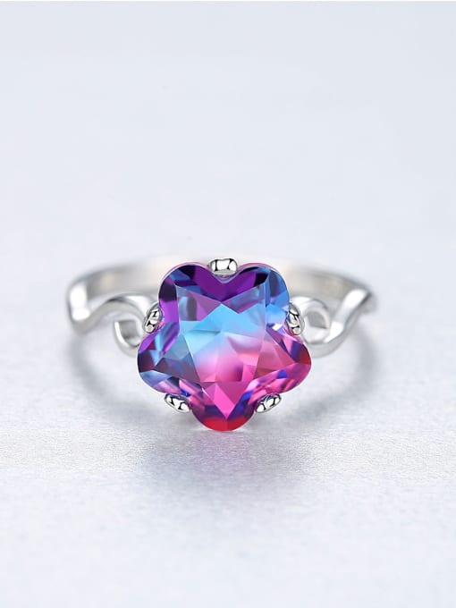CCUI Sterling silver luxury rainbow stone flower ring 2