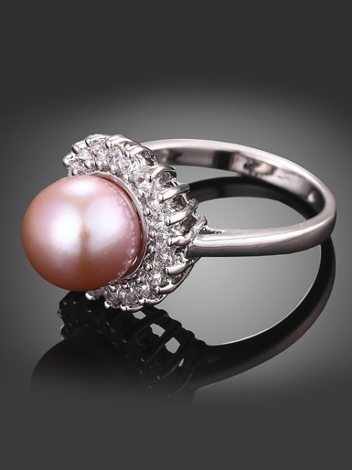 Wei Jia Fashion Artificial Pearl Cubic Rhinestones Copper Ring 2