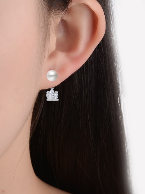 AI Fei Er Fashion Little Zirconias Crown Imitation Pearl Stud Earrings 1
