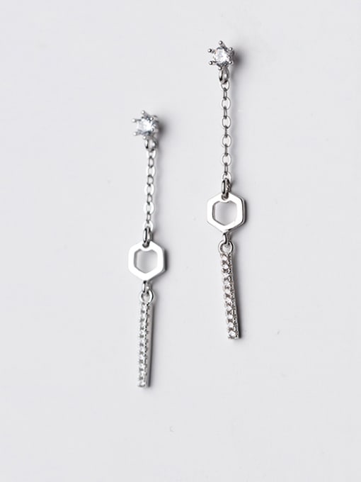 Rosh Temperament Geometric Shaped Tassels Silver Drop Earrings 0