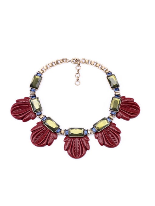 Red Personality Leaves Shaped Sweater Necklace