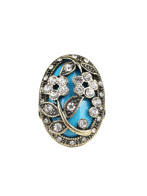 Gujin Retro style Oval Resin stone White Crystals Alloy Ring 2