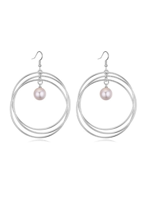 QIANZI Exaggerated Imitation Pearl Three Rings Alloy Earrings 1