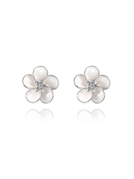 platinum Elegant Plum Blossom Shaped Opal Stud Earrings