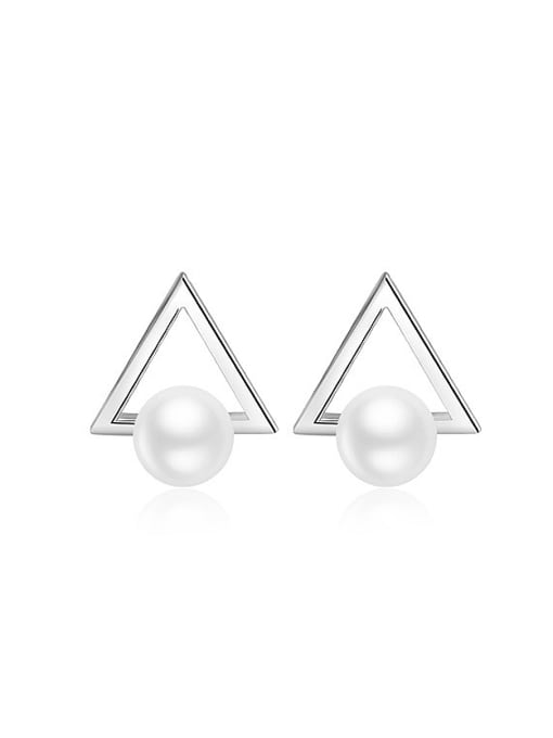 OUXI 18K White Gold 925 Silver Triangle Shaped Pearl stud Earring 0