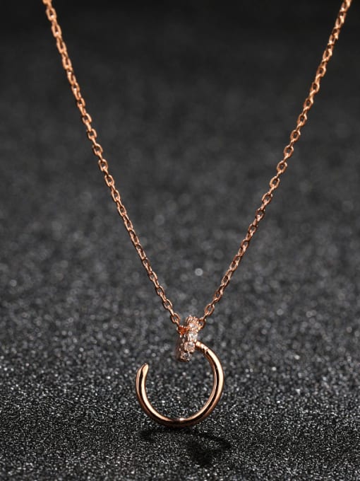 UNIENO 925 Sterling Silver With Rose Gold Plated Simplistic Smooth  Round Necklaces 0