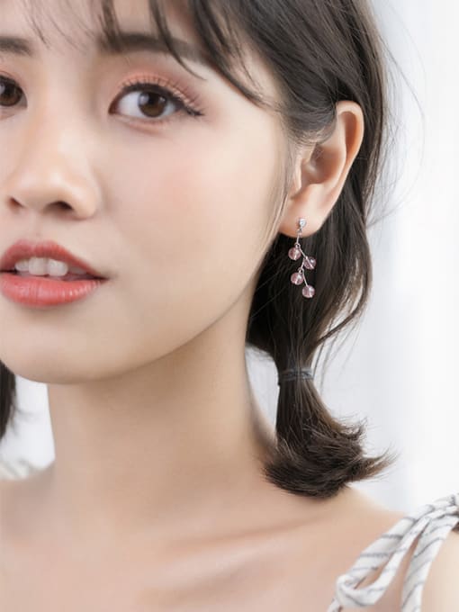 Rosh S925 Silver  Wavy Strawberry Crystal Drop Earrings 3