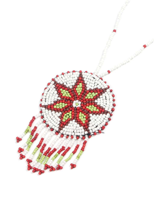 HN1882-B Round Flower Pattern Tassel Fashion Necklace