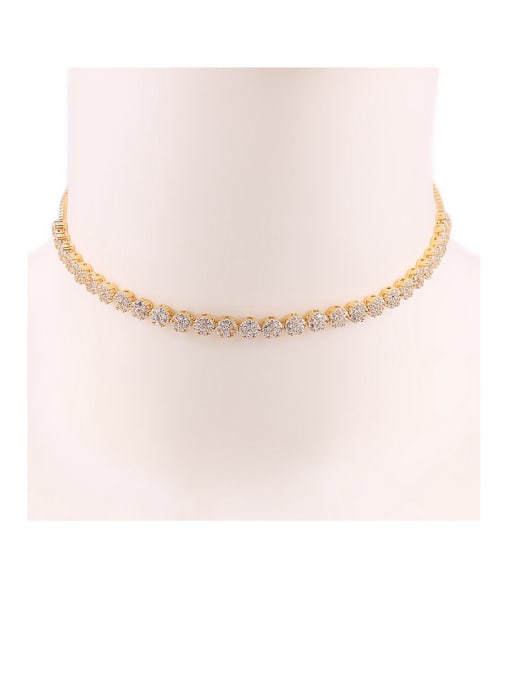gold Copper With  Cubic Zirconia Simplistic Round Necklaces