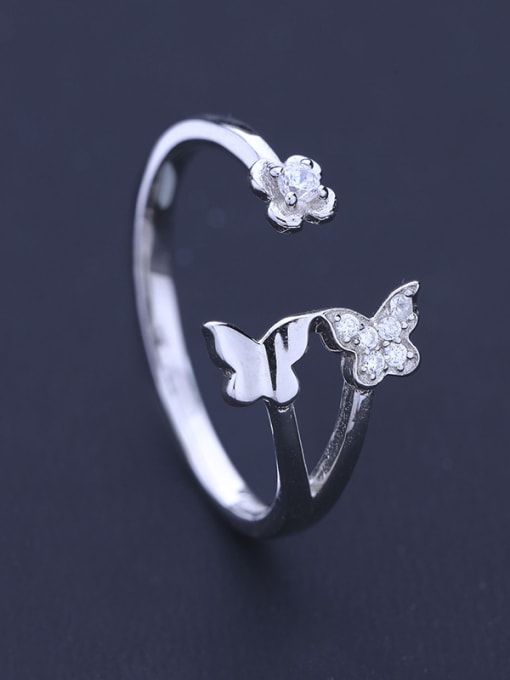 One Silver Elegant Tiny Butterflies Cubic Zirconias 925 Silver Opening Ring 2