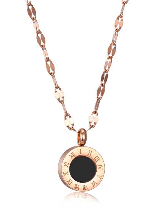 1468 - Rose Gold Pendant +Chain Stainless Steel With Rose Gold Plated Fashion Round Necklaces