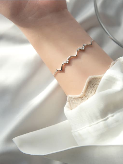 white Fashion Letter V Shaped Rhinestone S925 Silver Bracelet