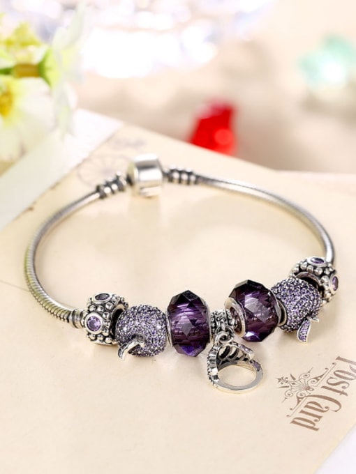 OUXI Fashion Purple Glass-studded Beads Bracelet 2