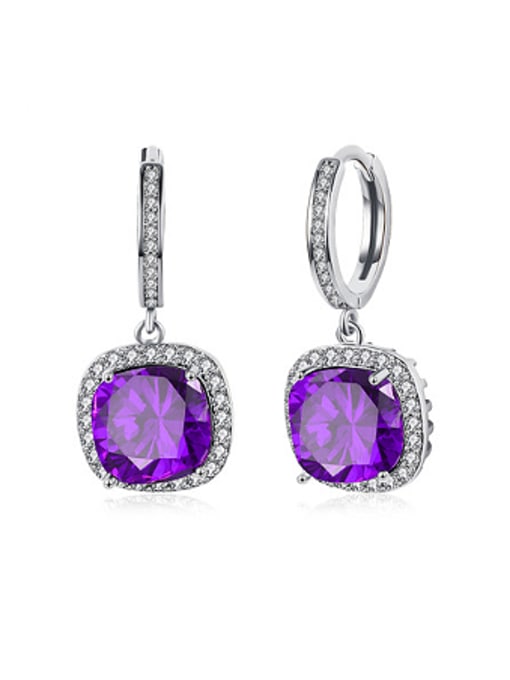 Purple Fashion Square Zircon Rhinestones Earrings