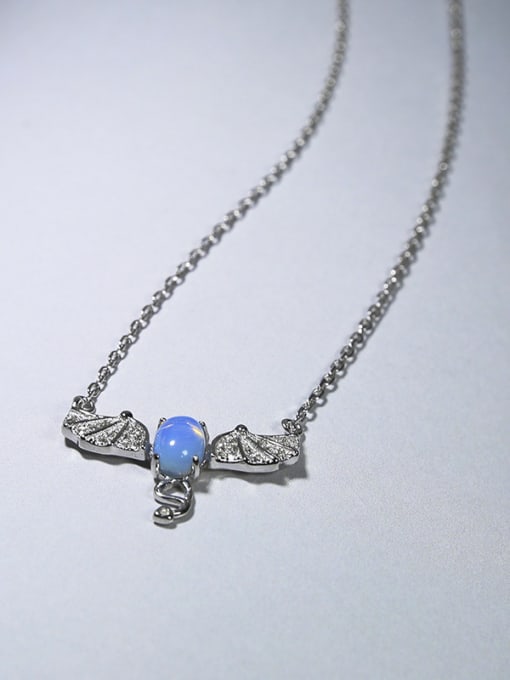 Peng Yuan Personalized Little Bat Blue Stone 925 Silver Necklace 0