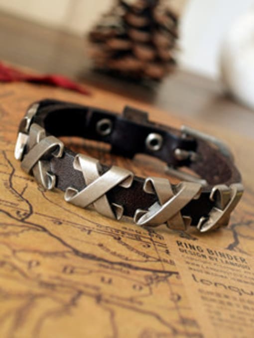 Dandelion Men X Shaped Cownhide Leather Bracelet