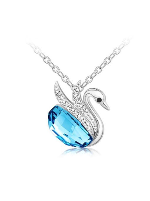 Platinum,blue 18K White Gold Crystal Swan Shaped Necklace