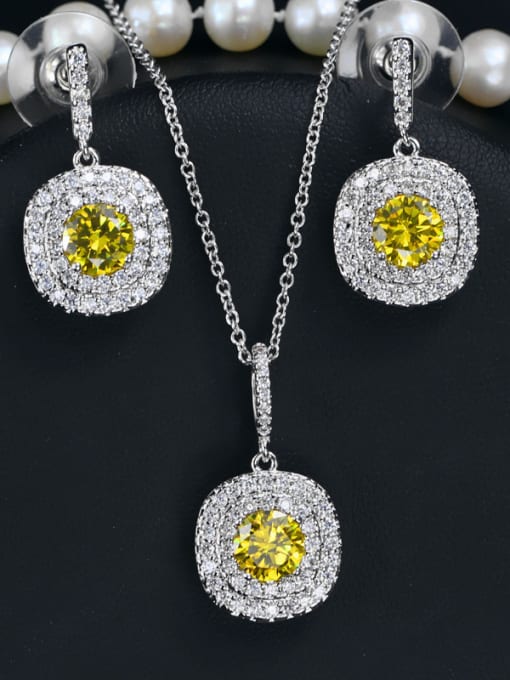 Yellow Color Crystal Fashion Jewelry Set