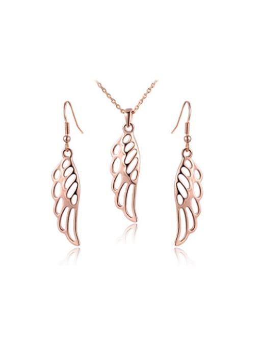 Rose Gold Exquisite Hollow Wings Shaped Two Pieces Jewelry Set