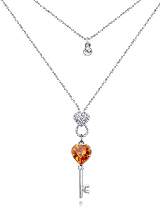 QIANZI Exquisite Little Key Pendant austrian Crystals Double Layer Necklace 4