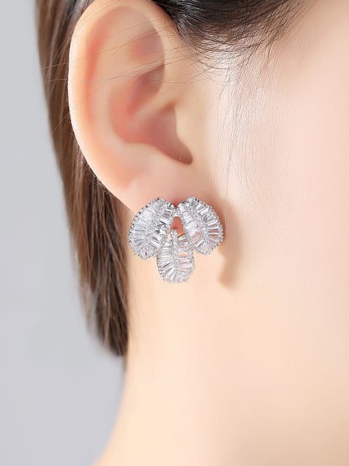 BLING SU Copper With 3A cubic zirconia Delicate Leaf Stud Earrings 1