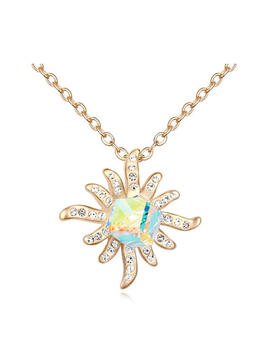 QIANZI Fashion Cubic austrian Crystals Flowery Pendant Alloy Necklace 1