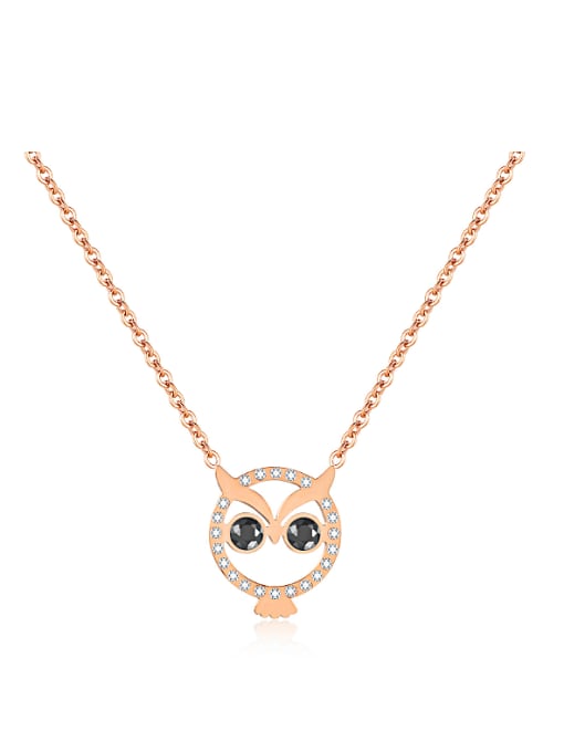 Open Sky Simple Lovely Owl Rhinestones Titanium Necklace