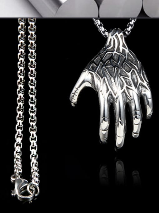 BSL Stainless Steel With Antique Silver Plated Trendy Ghost Hand Necklaces 2