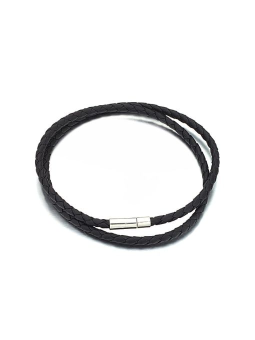 Open Sky Simple Black Artificial Leather Titanium Necklace 0
