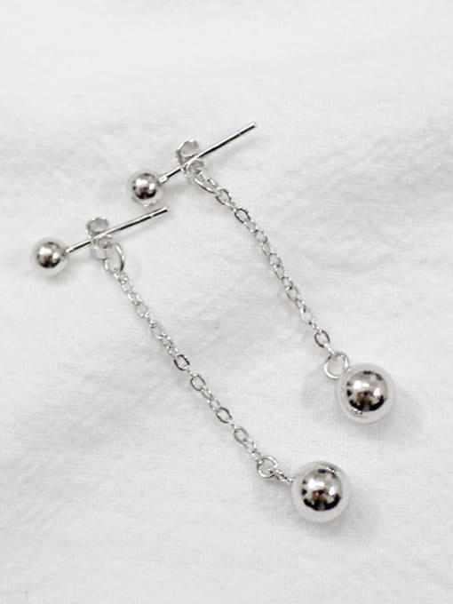 DAKA Simple Little Smooth Beads Silver Women Stud Earrings 0