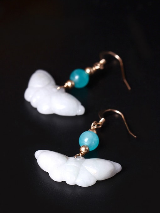 SILVER MI Creative Personality Jade Butterfly Hook Earrings 2