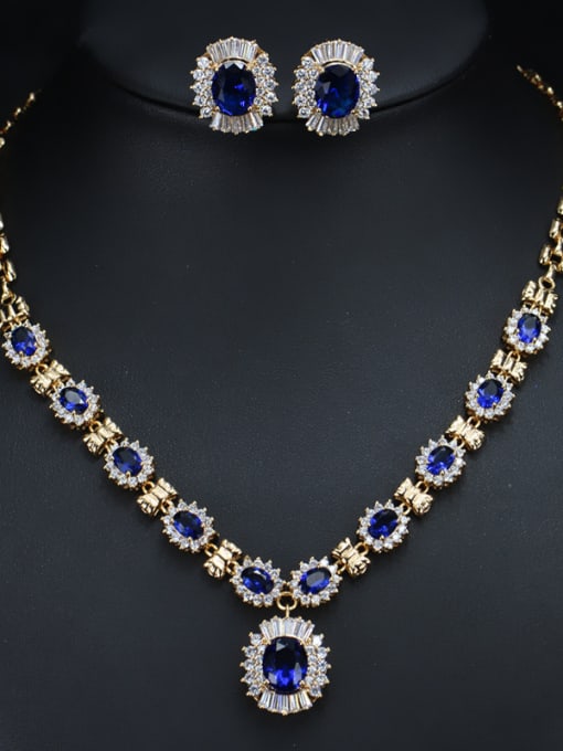 Blue Classical Color Zircon Two Pieces Jewelry Set