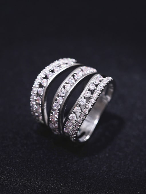 Wei Jia Three-band Cubic Zirconias Copper Ring 2