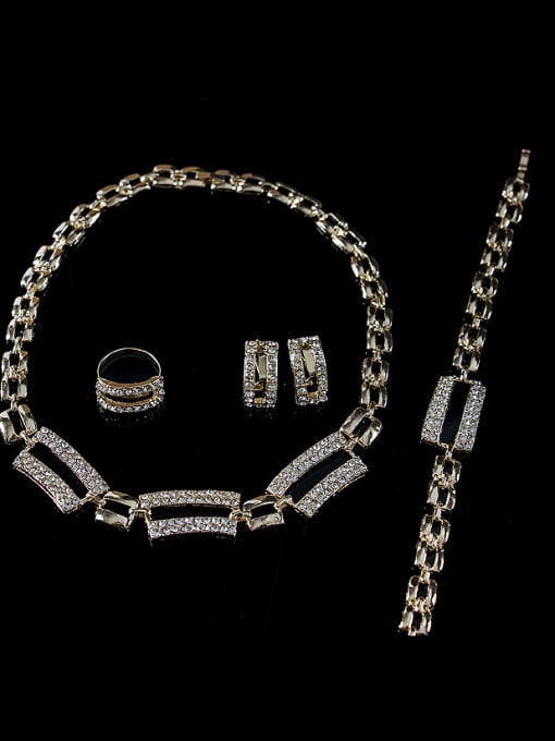 Lan Fu Rectangle Rhinestones Colorfast Four Pieces Jewelry Set 1