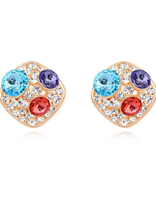 multi-color Fashion Cubic austrian Crystals Champagne Gold Plated Stud Earrings