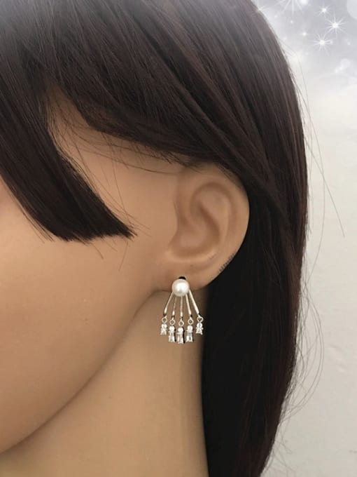 Wei Jia Fashion Imitation Pearl White Zirconias Copper Stud Earrings 1