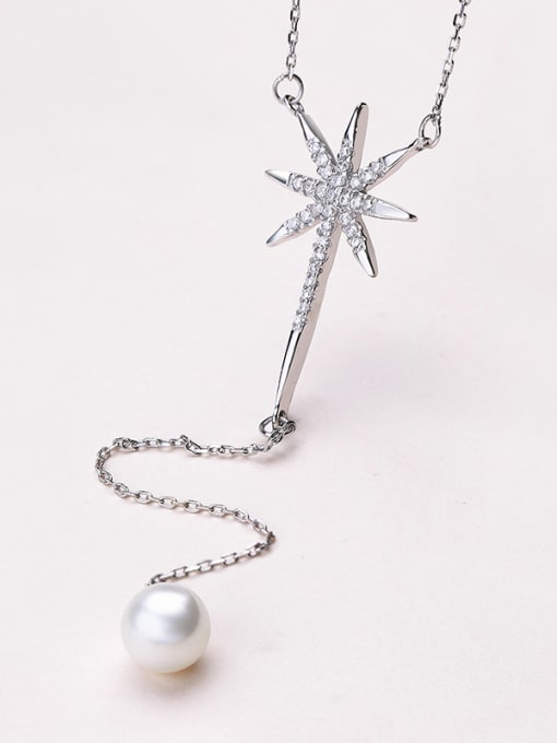 One Silver Fashion 925 Silver Shell Pearl Cubic Zirconias Star Necklace