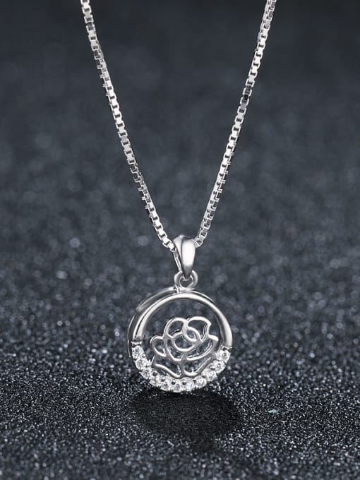 UNIENO 925 Sterling Silver With Platinum Plated Simplistic Hollow  Round  Flower Necklaces 0