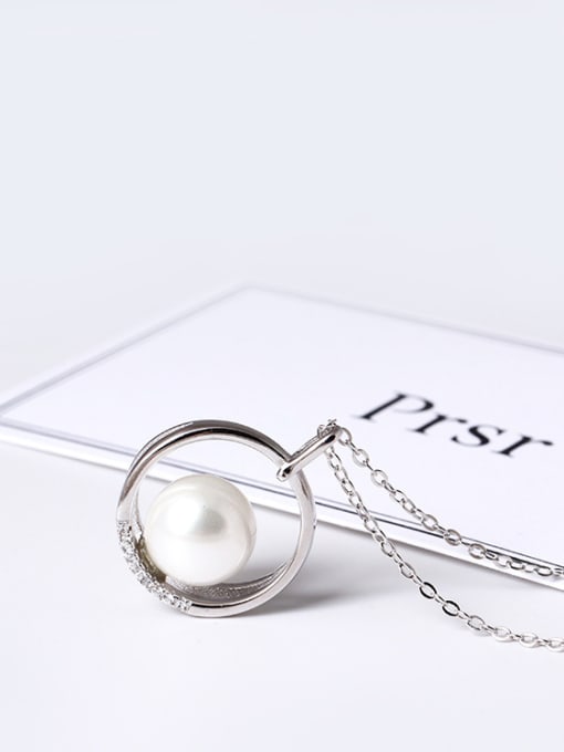 SILVER MI Fashion Zircon Shell Pearl Clavicle Necklace 1