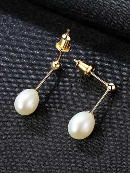 White Sterling Silver 7-8mm Natural Pearl Minimalist Design Earrings
