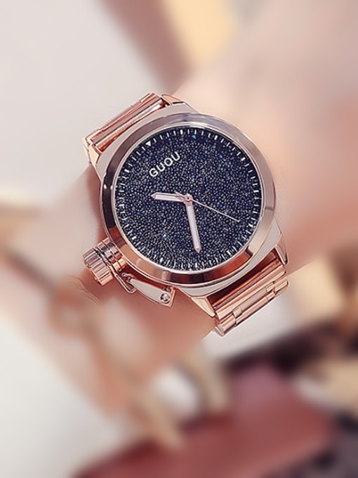 Black GUOU Brand Fashion Shiny Numberless Watch