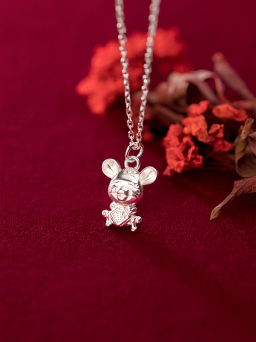 Rosh 925 Sterling Silver With Platinum Plated Cute Mouse Necklaces 1