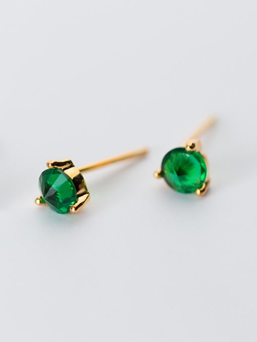 Golden Elegant Gold Plated Round Shaped Zircon Silver Stud Earrings