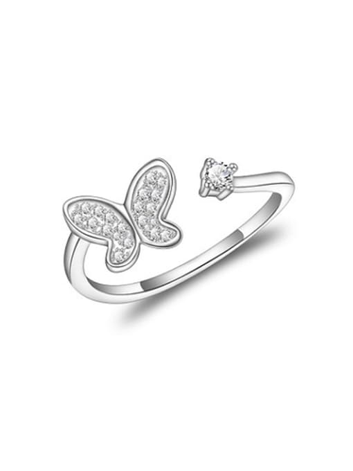 platinum Elegant Open Design Platinum Plated Butterfly Shaped Zircon Ring