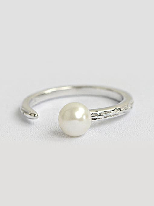 DAKA Simple White Freshwater Pearl Silver Opening Ring 0