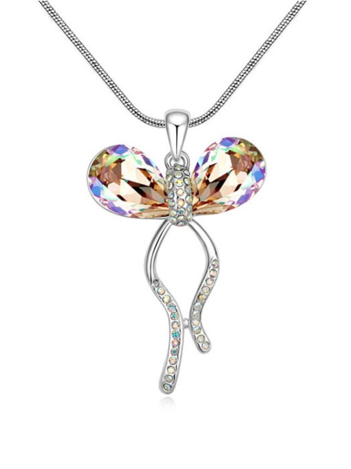 yellow Fashion Water Drop austrian Crystals Butterfly Pendant Alloy Necklace